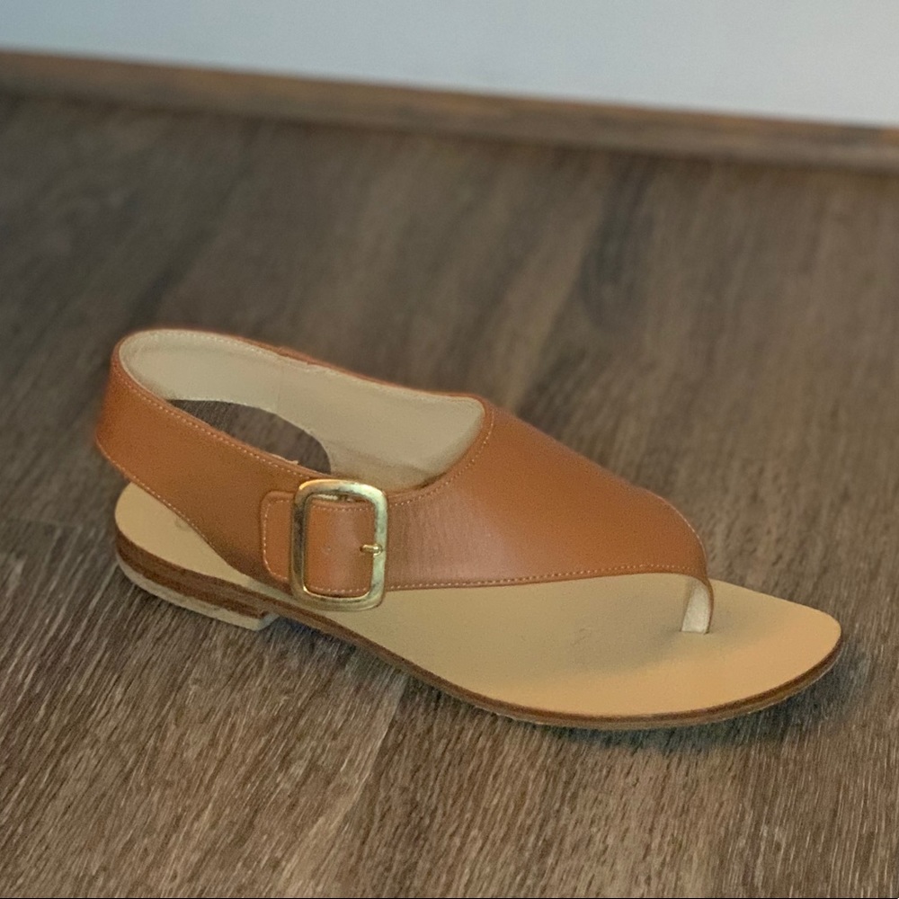 SianoviaRoma Positano Italian Leather Caramel Brown Leather Sandals Gold Buckle - Picture 2 of 9